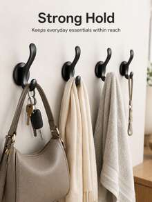 3/5pcs Self-Adhesive Double-Layer Door Hook Rack, Suitable For Umbrellas, Keys, Towels, Bathrobes And Accessories, Space-Saving Storage Organizer, Suitable For Bathroom, Kitchen, Bedroom, Closet And Home Storage, Room Decoration, Bedroom Decoration, Home Decoration, Kitchen - A - View 2