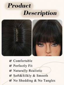 20-Inch Medium-Length Black Wig Synthetic Straight Wig With Bangs, High Density Heat-Resistant Fiber Natural Fluffy Wigs For Women Daily Party Wear, Seasons Use - 自然黑 - 查看 6