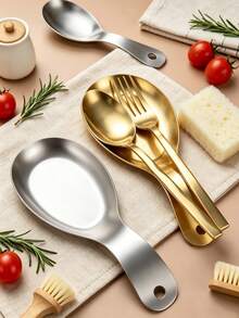 2pcs/1pc Stainless Steel Spoon Rest, Easy To Clean Kitchen Utensil Holder, Kitchen Spoon Rack, Suitable For Home Restaurant Supplies, Soup Spoon Holder, Heat-Resistant Pad, Kitchen Gadget, Compatible With Soup Spoon, Coffee Spoon, Cooking Spoon, Spatula And Tongs, Elegant Cooking Utensil Rack, Heat-Resistant Utensil Rack, Countertop Display, Ideal Gift For Wedding, Christmas, Back To School, Housewarming - Multicolor - View 1