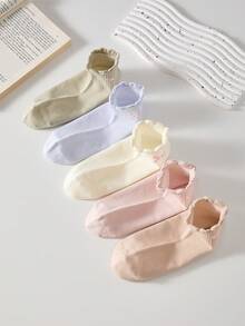 5 Pairs Ribbed Design Bow Lace Women's Short Socks, Non-Slip Comfortable Breathable, Suitable For Sports And Casual Wear - Multicolor - View 7