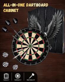 Wall Mount Sisal Bristle Dart Board Cabinet Set Built-In Scoreboard Complete Game Kit With 6 Steel-Tip Darts Indoor Entertainment For Game Room Bar Apartment - 1 - View 8