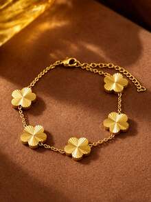 1pc Minimalist Stainless Steel Chain Bracelet With Floral Design For Women, Suitable For Daily Wear/Commuting - RT148SL - View 1