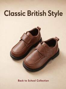 2-12 Years Old Boys Spring/Autumn New Black Breathable Comfortable Durable Casual British Style Formal Shoes, Hook And Loop Design Performance Shoes Suitable For Ball, Party, Minimalist Soft Sole Anti-Slip Campus Daily Children's Shoes - Rust Brown - View 2