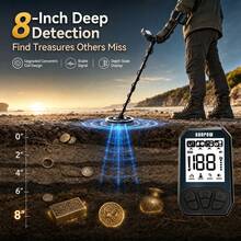 SUNPOW Rechargeable Metal Detector For Adults, High‑Accuracy 8" Detect Depth, IP68 Waterproof Search Coil,1500mAh 20H Runtime,Type‑C Fast Charging,4 Modes Notch Memory Pinpoint,Backlit LCD For Beach Shallow Water Coin Relic Gold Treasure Hunting - Rechargeable Metal Detector - View 3