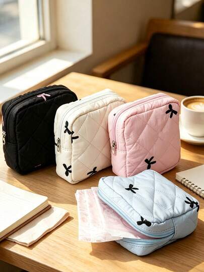 10pcs/1pc Bowknot Decor Soft Fabric Sanitary Napkin Storage Bag, Floral Print Multi-Color Compact Period Storage Pouch, Portable Cotton Tampon Coin Purse, Suitable For Women, Sweet Style For All Seasons, Ideal For Daily Travel, Casual And Outdoor Occasions