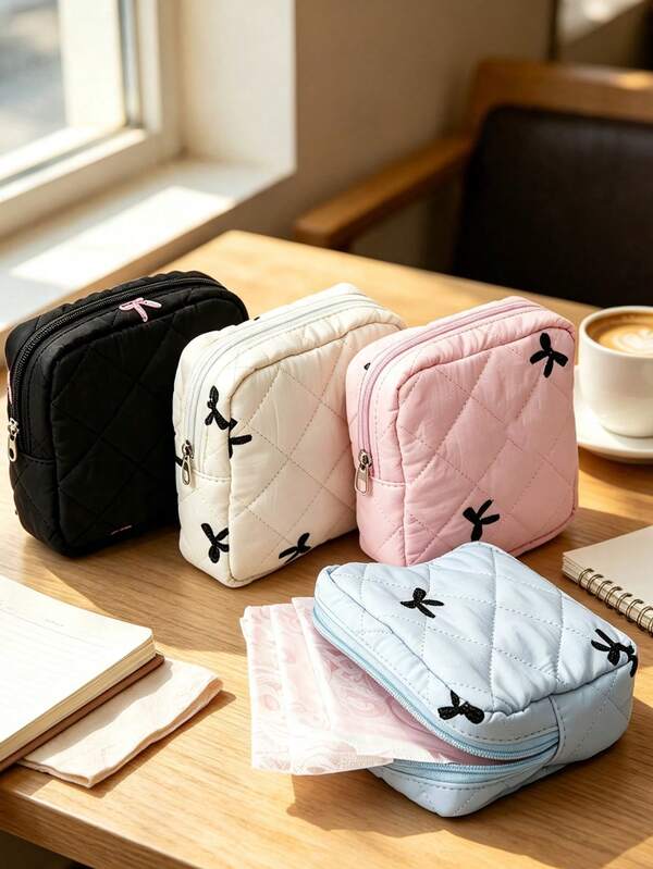 10pcs/1pc Bowknot Decor Soft Fabric Sanitary Napkin Storage Bag, Floral Print Multi-Color Compact Period Storage Pouch, Portable Cotton Tampon Coin Purse, Suitable For Women, Sweet Style For All Seasons, Ideal For Daily Travel, Casual And Outdoor Occasions