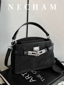 1pc Litchi Texture Asymmetric Shoulder Bag Small Crossbody Bag Vintage Minimalist Handheld Kelly Square Bag For Women Suitable For Shopping, Work, Dating - Black - View 7