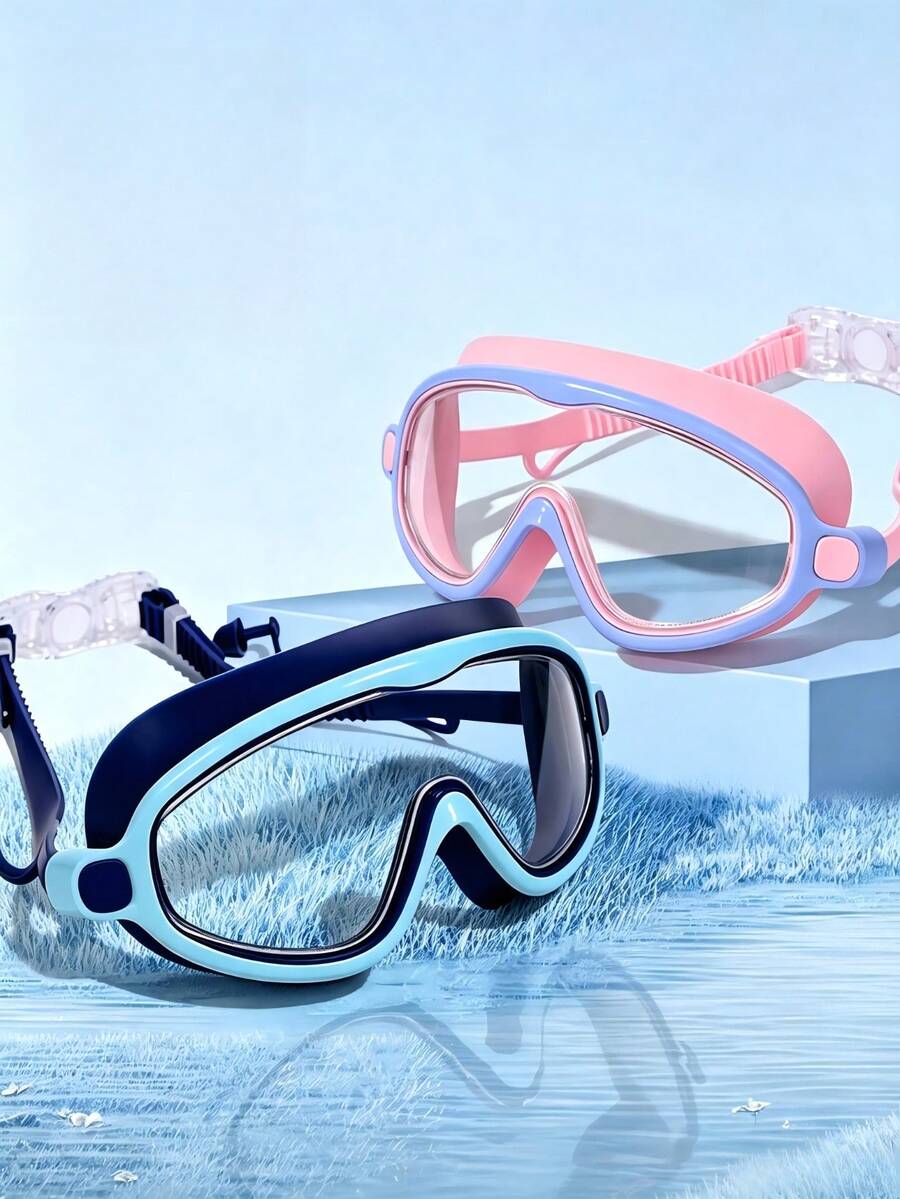 Kids Cartoon Colorful Silicone Swim Goggles, Large Frame Waterproof Anti-Fog, Integrated Earplug Swim Goggles For Boys Girls, Pool Beach Accessories - Multicolor - View 1