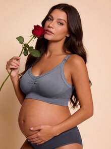 Women's Blue Lace Front Closure Nursing Bra, Wire-Free High Elastic Soft Support Maternity Bra With Quick Release Nursing Clips - Blue - View 7