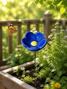 Garden Bee Water Cup, Flower-Shaped Bee Waterer, Resin Simulated Forget-Me-Not, 1/5pcs, Desktop Ornament, Garden Decoration, Suitable For Outdoor Garden,Party Decoration, Garden Supplies, Outdoor Decoration - Multicolor - View 7