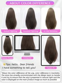 alicegarden 26 Inch Long Synthetic Wig, Natural Straight Style, Stunning Chocolate Brown, With Bangs, Suitable For Women's Daily, Party, Cosplay Use, Natural And Durable, Wig Gift, Halloween - Chocolate Brown - View 11