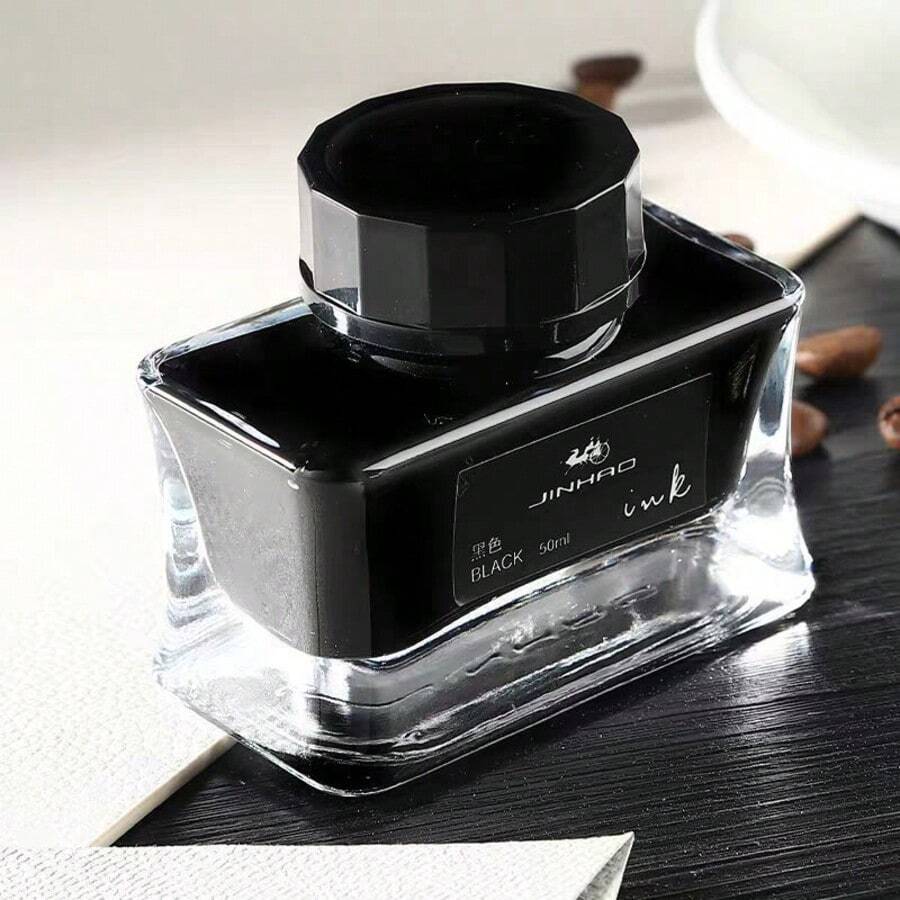 50ml 鋼筆墨水瓶，書寫順暢不堵塞，玻璃瓶可補充墨水，黑色/藍色/藍黑色可選