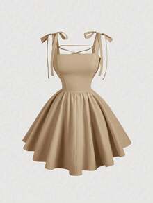 Women Midi Dresses - Apricot - View 2