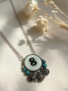 1pc Vintage Bohemian Style Leopard Print Faux Turquoise Pendant Necklace, Western Cowboy Jewelry Gift Suitable For Women's Daily, Party, Travel Wear - Silver - View 5