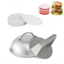1/2/3pcs BBQ Set, Wooden Handle Burger Press Set, Cheese Melting Lid, Stainless Steel Burger Press And BBQ Tools & Accessories, Suitable For Camping Chefs - A - View 1