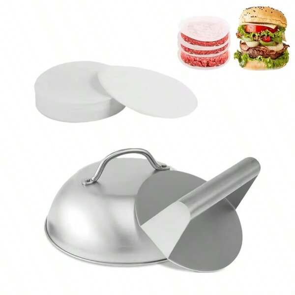1/2/3pcs BBQ Set, Wooden Handle Burger Press Set, Cheese Melting Lid, Stainless Steel Burger Press And BBQ Tools & Accessories, Suitable For Camping Chefs