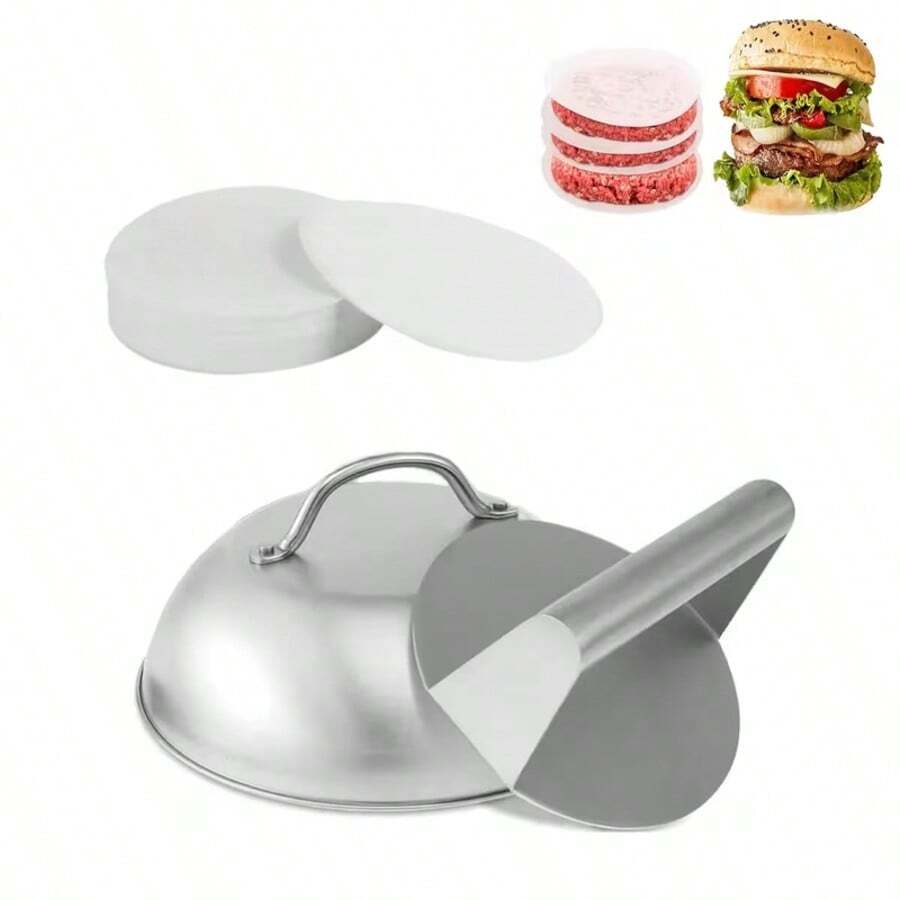 1/2/3pcs BBQ Set, Wooden Handle Burger Press Set, Cheese Melting Lid, Stainless Steel Burger Press And BBQ Tools & Accessories, Suitable For Camping Chefs - A - View 1