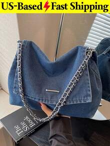 Vintage Denim Bag For Women Casual Chain Shoulder Bag Large Crossbody Purse Travel Bag Summer Tote Bag Travel Essential Back To School Cowgirl - 彩色 - 查看 11