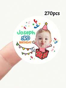 54-540 piezas Pegatinas de agradecimiento personalizadas, Etiquetas redondas personalizadas, Pegatinas de cumpleaños personalizadas, Pegatinas de caja de regalo personalizables, Pegatinas para niños, Niño - Versión de texto de foto - Ver 10