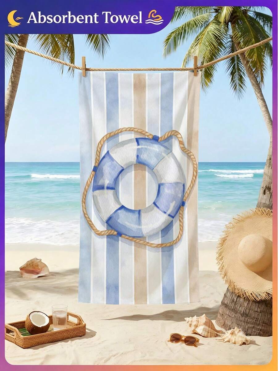 1件趣味海洋魚圖案沙灘巾,條紋游泳圈輕便浴巾,適合沙灘戲水、泳池派對,個性化沙灘禮物,夏季沙灘聚會,營造夏日氛圍,沙灘藝術裝飾,度假禮物,旅行、露營、背包旅行與假期使用 - 彩色 - 查看 1