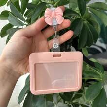 1 Set Exquisite Cute Pink Bow Nurse ID Badge Retractable Reel Clip With Horizontal Slide Card Holder, Gift For Doctors, Nurses, Teachers, Students, Office Staff - B - View 3
