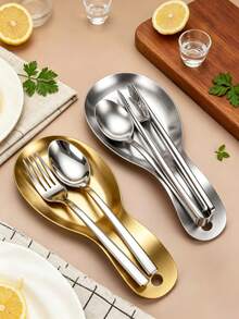 2pcs/1pc Stainless Steel Spoon Rest, Easy To Clean Kitchen Utensil Holder, Kitchen Spoon Rack, Suitable For Home Restaurant Supplies, Soup Spoon Holder, Heat-Resistant Pad, Kitchen Gadget, Compatible With Soup Spoon, Coffee Spoon, Cooking Spoon, Spatula And Tongs, Elegant Cooking Utensil Rack, Heat-Resistant Utensil Rack, Countertop Display, Ideal Gift For Wedding, Christmas, Back To School, Housewarming - Multicolor - View 7