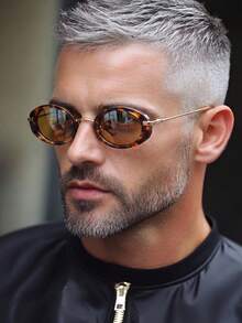 1 Pair Men's Leopard Print Oval Retro Small Frame Metal Temple Street Style Vacation Fashion Glasses - Multicolor - View 1