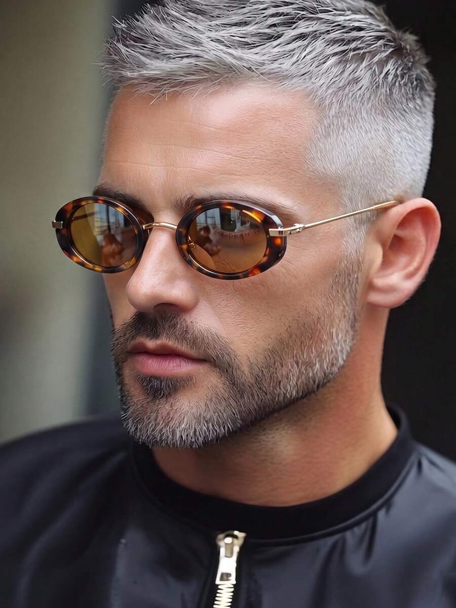 1 Pair Men's Leopard Print Oval Retro Small Frame Metal Temple Street Style Vacation Fashion Glasses - Multicolor - View 1