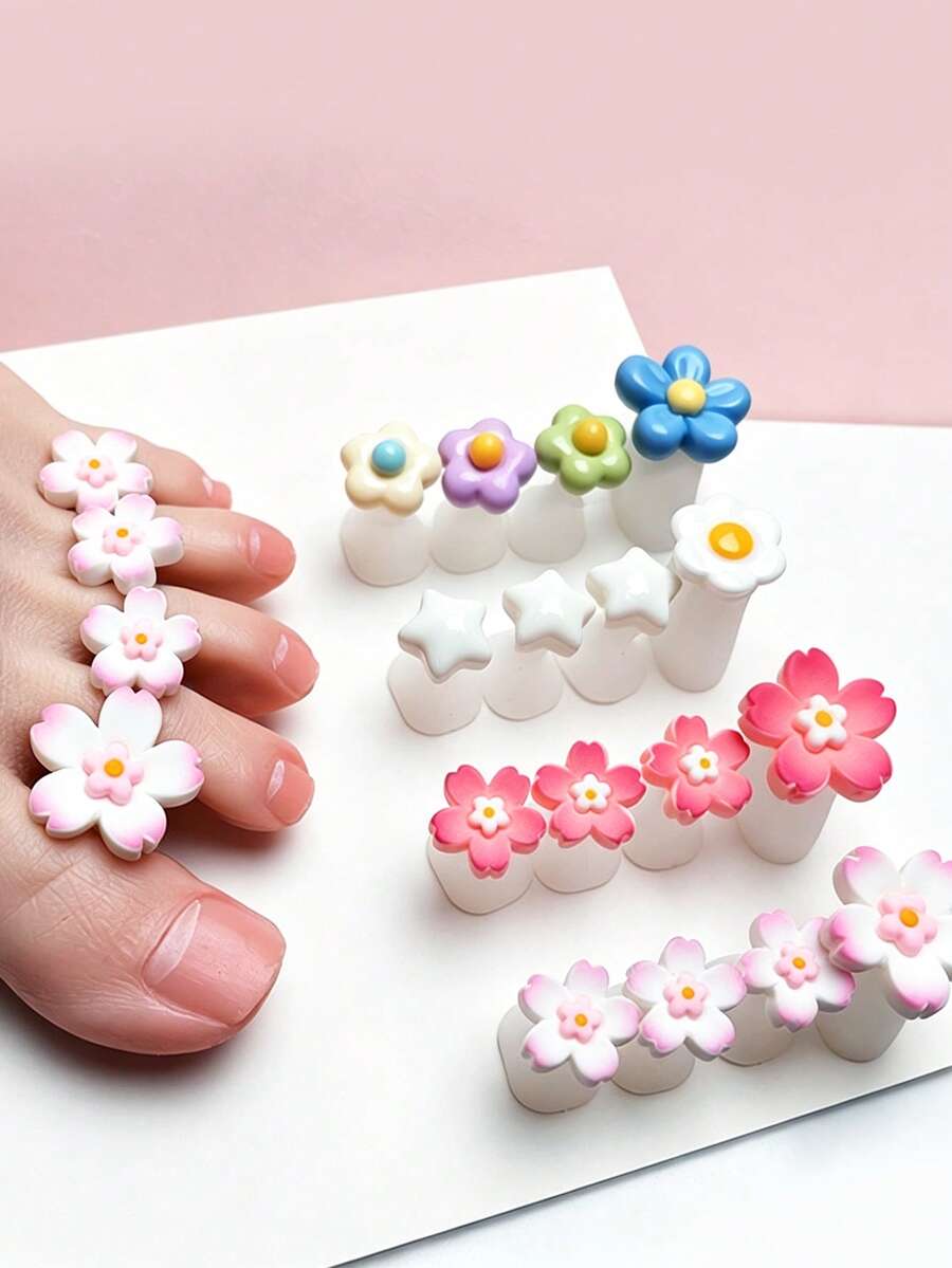 ART LALIC 8Pcs Silicone Toe Separators Cute Colorful Flower Design Foot Finger Divider Form For Manicure Pedicure Care Accessories - Multicolor - View 1