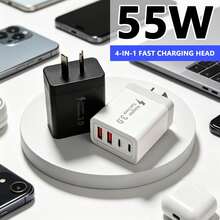 55W High-Speed Dual Port Charger, Equipped With 1 USB-A Port And 1 USB-C Port, Compatible With IPhone 17/16/15/14/13/12/11 Series, Compatible With Samsung Galaxy S26/S25/S24/S23 Series, Suitable For Home, Office And Travel Use. USB Charger, 4 Ports, 2A+2C, Wall Charger, Australian Standard Plug, Fast Charging, PD+QC, Multi-Port Power Adapter, 4-In-1 Portable Charger - AU Plug(220-240V) - View 1