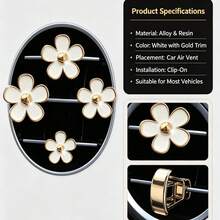 4pcs Pink Enamel Flower Car Air Vent Clips, Gold Rim Alloy Flower Car Interior Decoration, Premium Gift For Female Drivers - A - View 11