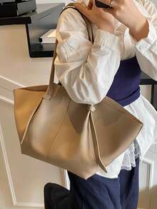 Women's Minimalist Knotted Decor Textured Soft PU Leather Tote Bag, Large Capacity Casual Commuter Shoulder Handbag - Multicolor - View 9