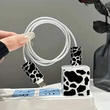 Cow Print Data Cable Protector Sleeve, Compatible With IPhone 14 Pro Max Charger Protective Case, Suitable For IPhone 20W/18W Charger - Multicolor - View 2