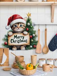 Cute Christmas Cartoon Cat Wall Stickers, Kitten Christmas Tree Gift Box Patterns, Self-Adhesive And Removable Wall Decals, Suitable For Fridge, Cabinet Doors, Living Room, And Bedroom, DIY Soft Decoration For Home Parties At Christmas - Wall Stickers - View 6