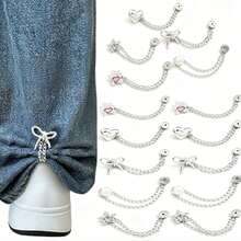 2pcs Adjustable Magnetic Camellia Clips, Alloy Material, Detachable Hem Clips, Suitable For T-Shirts, Pants, Adjustable For Overlong Dress Sleeves - A - View 2