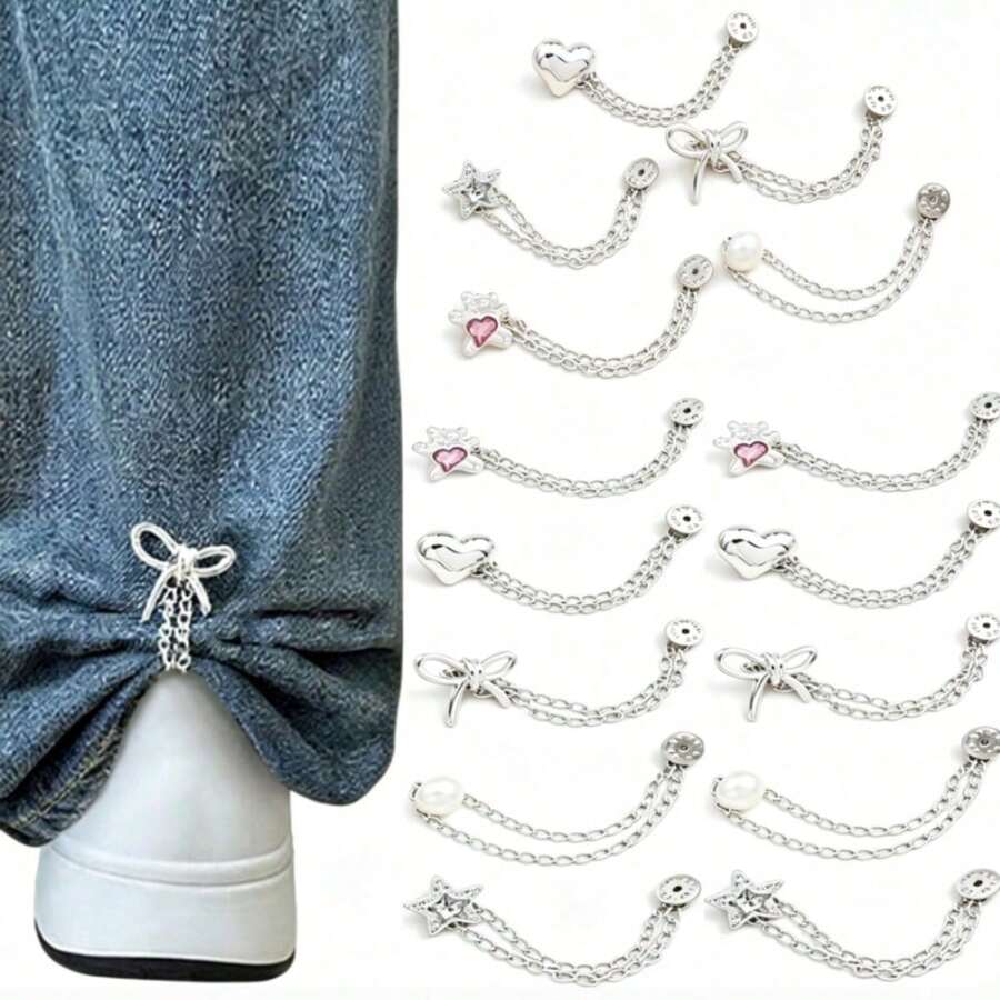 2pcs Adjustable Magnetic Camellia Clips, Alloy Material, Detachable Hem Clips, Suitable For T-Shirts, Pants, Adjustable For Overlong Dress Sleeves