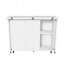 Multifunctional White Folding Dining Table With Lockable 360° Swivel Casters, Usable As A Dining Table, Sideboard And Coffee Table With Ample Storage Space (Folding Dining Table, Multifunctional Mobile Kitchen Island) - 白色 - 查看 7