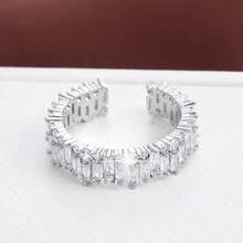 Cubic Zirconia Decor Cuff Ring - Silver - View 3