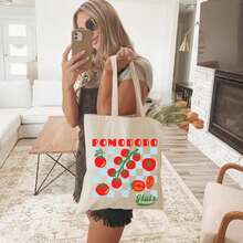 Bolso tote de una sola pieza, bolso de mano de gran capacidad, bolso de mano portátil, bolso de viaje, bolso de mano para exteriores, bolso tote con diseño de tomate, bolso tote estilo merca - Blanco roto - Ver 5