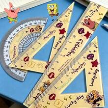 SpongeBob SquarePants 4 Pcs Transparent Ruler Ins Cartoon Drawing Measuring Ruler Acrylic Ruler Set Learning Stationery Set, Best Holiday Party Atmosphere Decoration For Good Friends, Perfect Party Decoration, Home Decor, Perfect Room Decoration, Christmas Gift Graduation - Multicolor - View 10