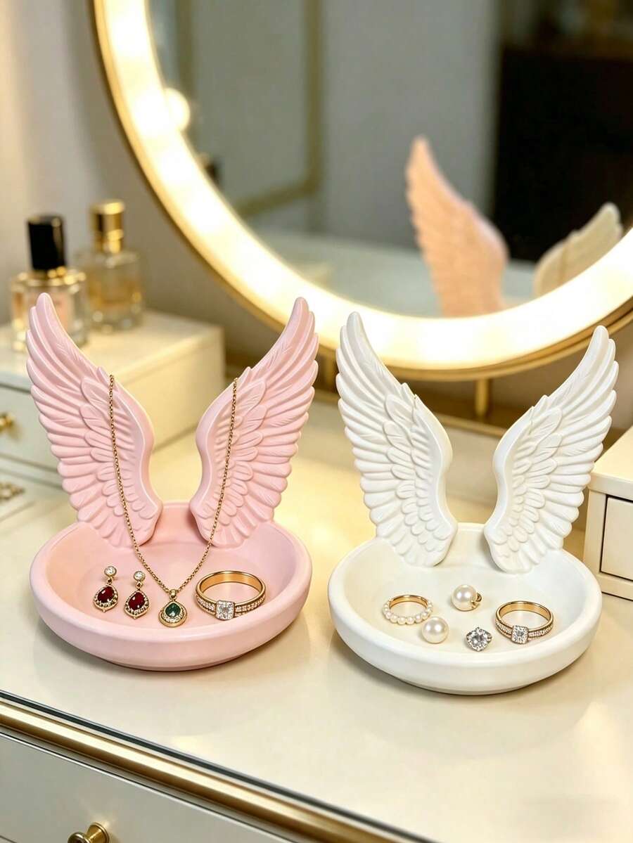 1/2pcs Angel Wing Jewelry Tray, Minimalist Luxury Angel Wing Storage Dish, Healing Home Decor - Multicolor - View 1