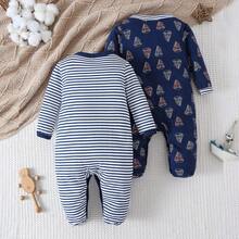 Kit Bebê 2 Macacões Longos para Menino e Menina, Roupa Infantil Confortável em Algodão, Macacão para Recém-Nascido de 0 a 9 Meses - Azul - Visão 2