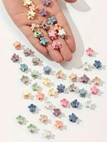 30/50 piezas Pinzas de pelo con mini flores - Múltiples colores disponibles, accesorios de pelo de plástico de unicolor lindos, adecuados para niñas, agarre suave para cabello fino y suave, adecuados para todas las estaciones, uso diario casual - Multicolor - Ver 4