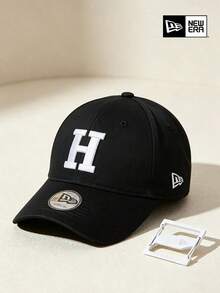 New Era Black Letter H Embroidered Dad Cap, Vintage Soft Woven Fabric Hat For Women Men - Black - View 1