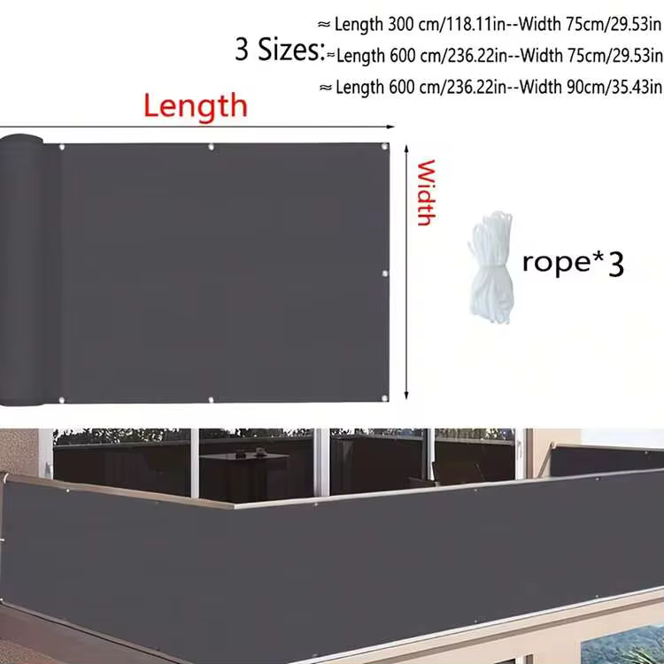 1 Panel Brown Balcony Privacy Screen, Simple Outdoor Style 100% Polyester UV‑Resistant Windproof Fence Cover, Curtains For Living Room, Window Curtains, Room Decor - Khaki - View 3