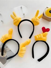 1pc Funny Thumb Victory Heart Gesture Plush Fabric Headband, Humorous Hair Accessory For Face Washing, Masking And Makeup - Multicolor - View 4