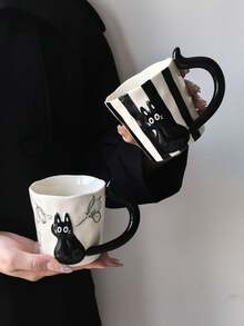 1pc Creative Black Cat Coffee Mug, Korean Ins Style Highly Attractive Handmade Art Mug, Cartoon Cute Style, Perfect Gift For Giving, Exquisite And Interesting Cup - Multicolor - View 9
