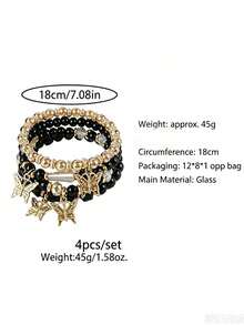 Casual Vacation Style Multi-Layer Elastic Bracelet Set, Girly Pink Beads With 3D Butterfly Decor Hand Jewelry - Multicolor - View 7