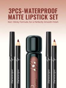 Pudaier 3-Piece Lip Liner And Lip Gloss Set - Matte Lip Liner And Lip Gloss Set, Smooth Application, Precise Lip Contouring, Create Full And Stunning Makeup Look, Perfect Makeup Essential For All Occasions, Ideal Gift For Women - 3PCS SET - View 7