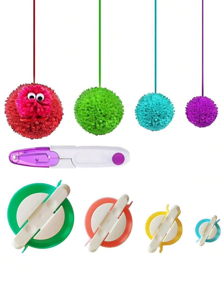 5/1pc Pom Pom Making Kit, Plush Doll Ball Making, Knitting Tool Set, DIY Handmade Yarn Ball Knitting Needle Crafts, Includes Yarn Scissors And Scissors, Knitting Tools, DIY Handmade Hat Scarf Decoration, Pendant Making